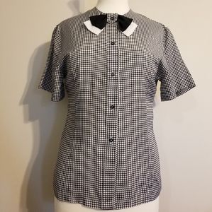 Vintage Houndstooth Bow Blouse